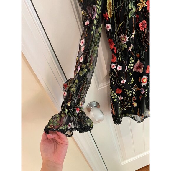 Alexis Brenna Romper‎ Black Garden Embroidered Floral Cold Shoulder Sx Small NWT - Picture 4 of 7